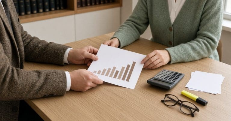 Law firm partner and office manager reviewing a month-end billing report
